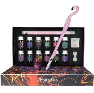 Glass Dip Pen 15Pcs Calligraphy Pens Set with12 Colors Inks Cute Pens Glass